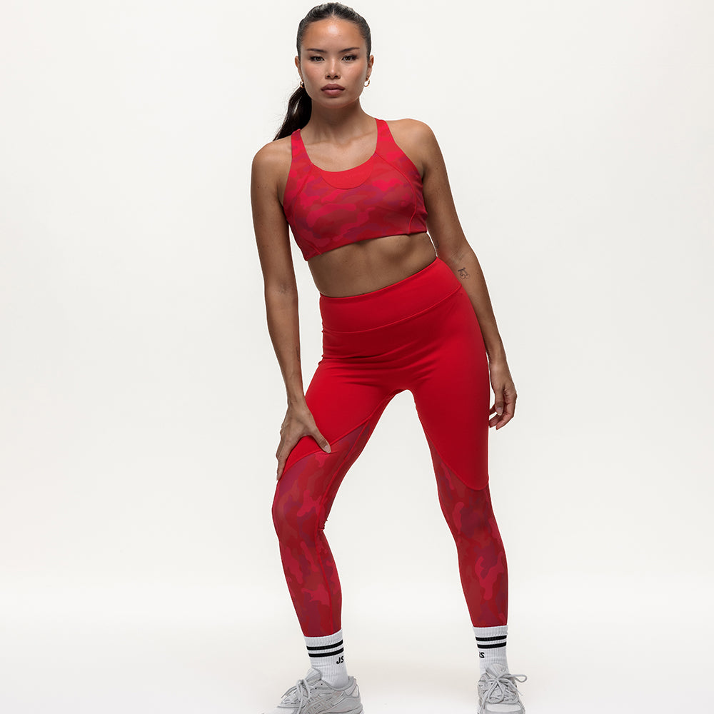 Vertex Camo High Rise Leggings - Ruby Red