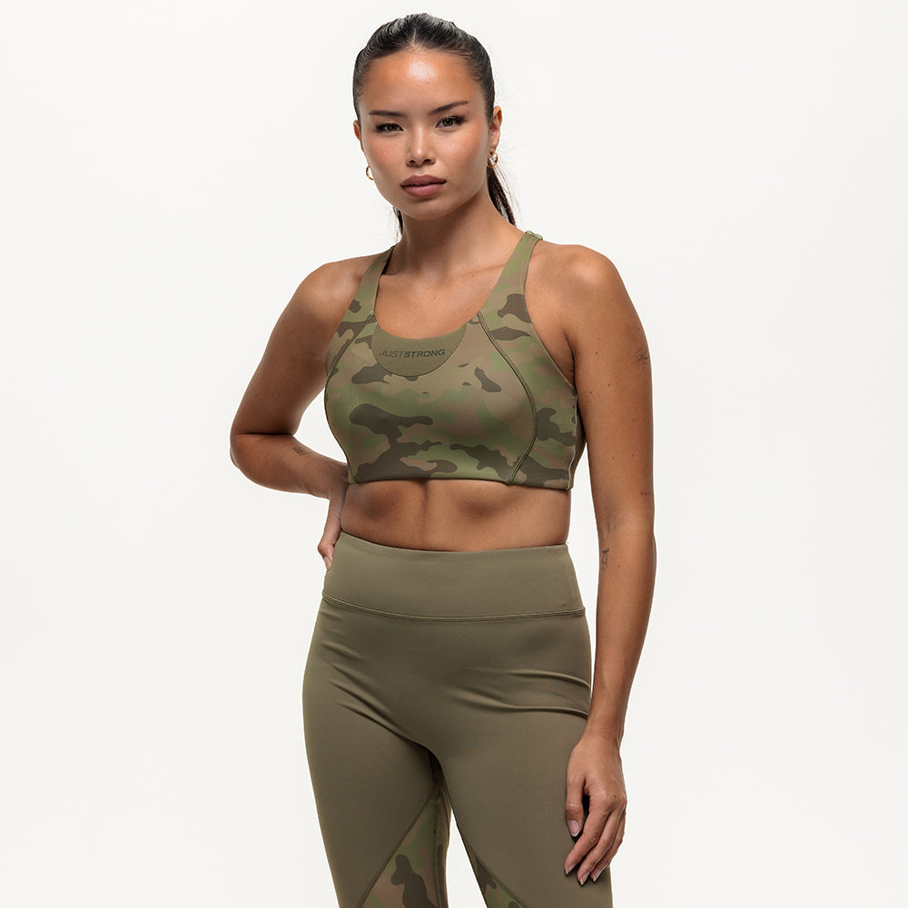 Vertex Camo Multi Strap Sports Bra - Military Green