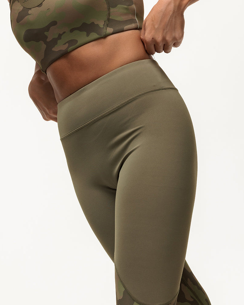Vertex Camo High Rise Leggings - Military Green