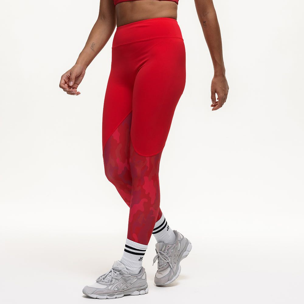 Vertex Camo High Rise Leggings - Ruby Red
