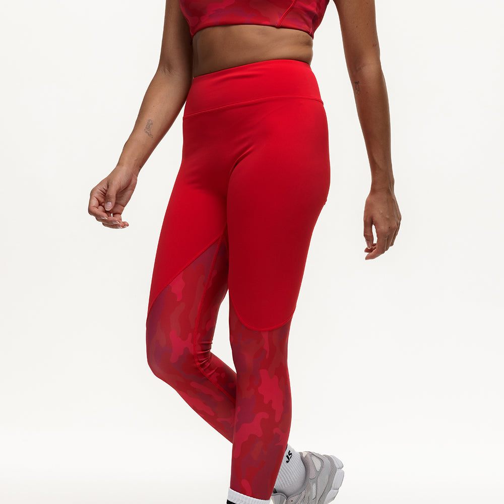 Vertex Camo High Rise Leggings - Ruby Red