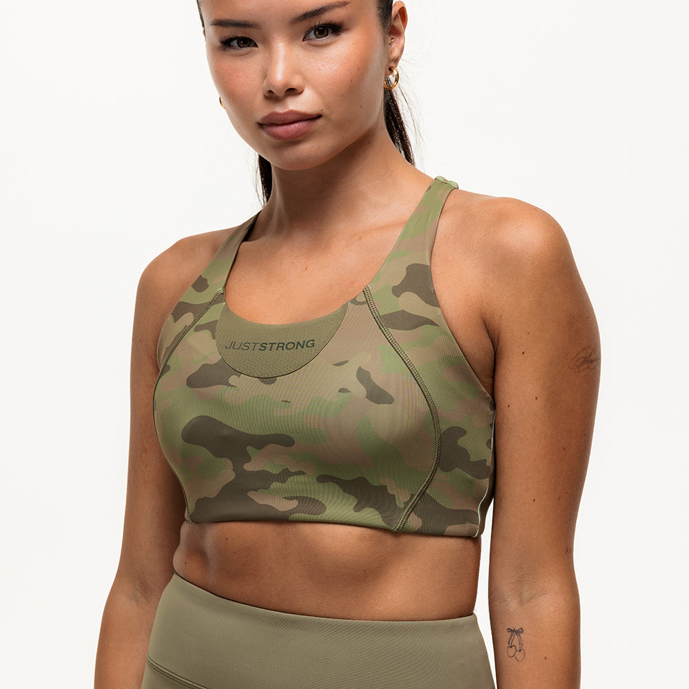Vertex Camo Multi Strap Sports Bra - Military Green